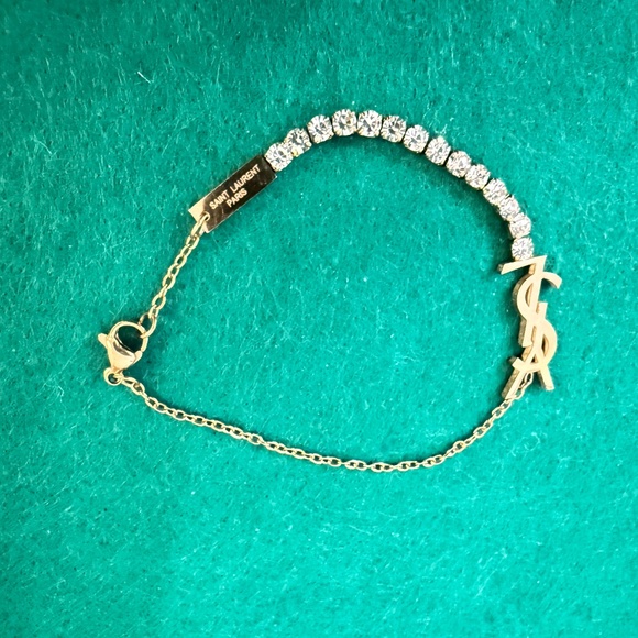 YSL Cassandra Bracelet Gold Tone & Crystals Charm Monogram Bracelet - Picture 2 of 5